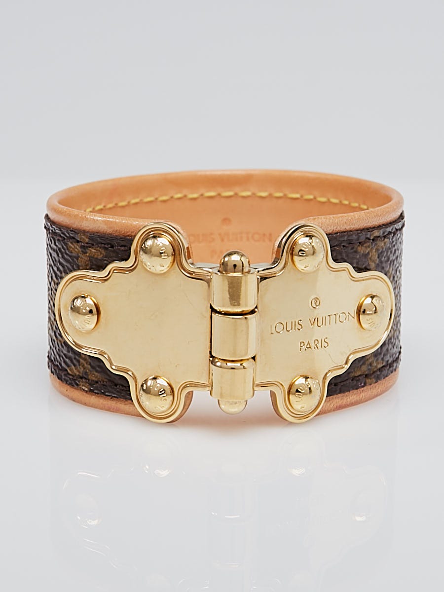 Louis Vuitton Brown Monogram Save It Cuff Bracelet Leather Cloth