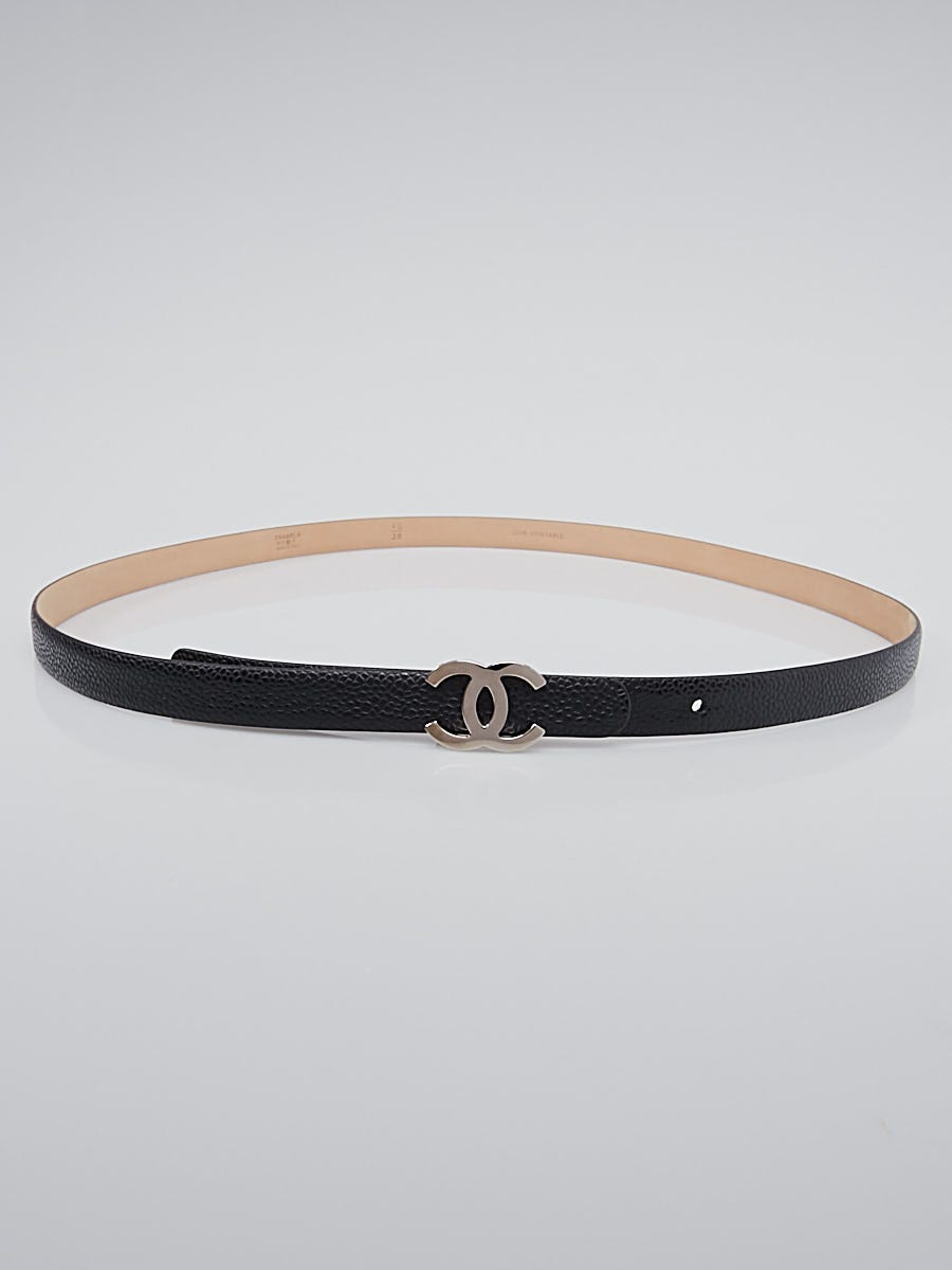 Chanel Black Leather Skinny Turnlock CC Belt Size 75/30 - Yoogi's Closet