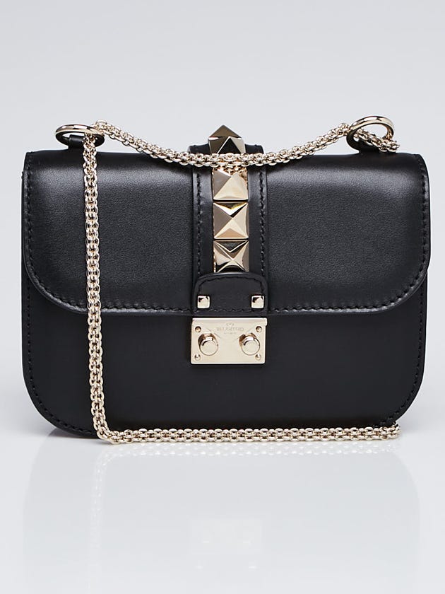 Valentino Black Leather Rockstud Glam Lock Small Flap Bag