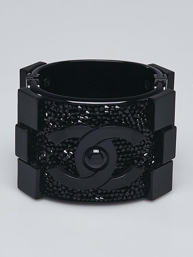 Chanel Black Resin and Crystal CC Boy Brick Bracelet