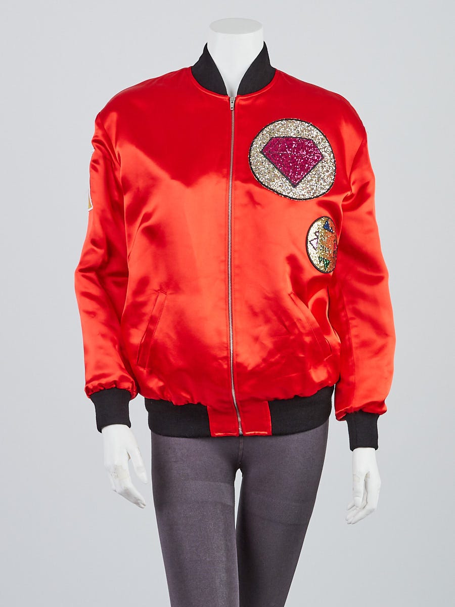 Red silk bomber on sale jacket