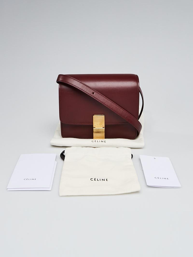 Celine Burgundy Medium Classic bag in box calfskin For Sale at