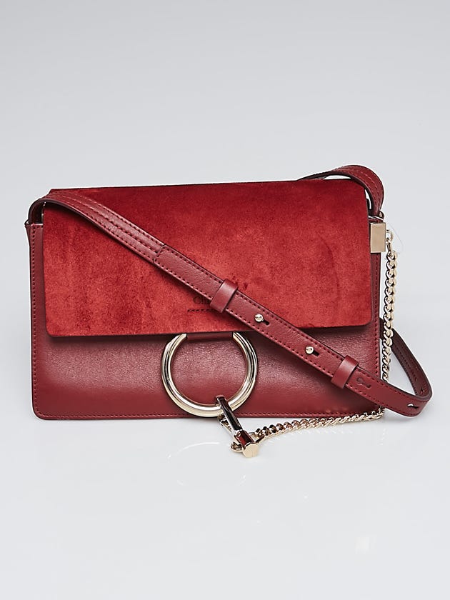 Chloe Dark Red Leather and Suede Small Faye Shoulder Bag