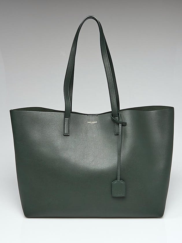 Yves Saint Laurent Dark Green Leather Large Shopping Tote Bag