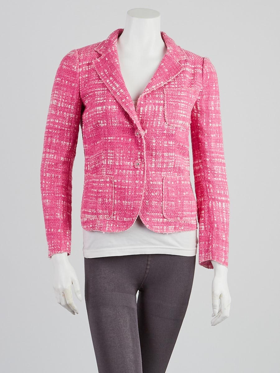 Prada Pink and White Telone Tweed Cotton Blend Blazer Jacket Size