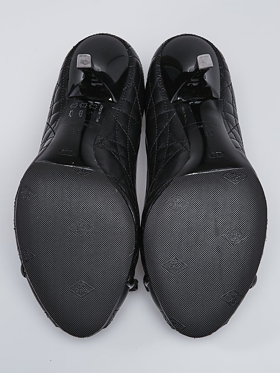 Christian Dior Black Cannage Quilted Leather Peep-Toe Bow Christian Dior Black Cannage Quilted Leather Peep-Toe Bow
