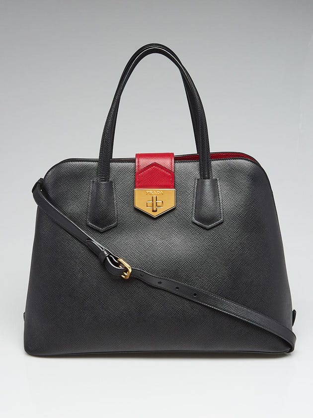 Prada Black/Red Saffiano Leather Double Handle Tote Bag BN2755