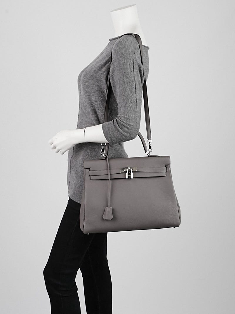 Hermes Kelly 35 Retourne Togo Leder Etain Gris Mouette Hardware Palladium