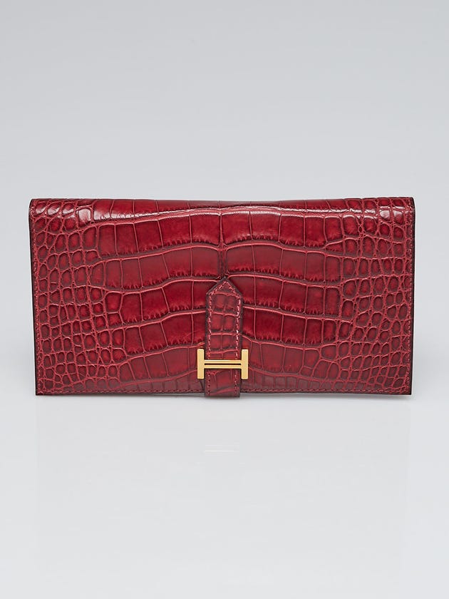 Hermes Bourgogne Shiny Lisse Alligator Gold Plated Bearn Wallet