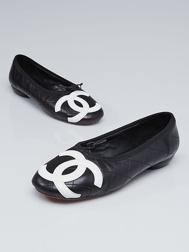 Chanel Black/White Quilted Leather Cambon Ballet Flats Size 8.5/39