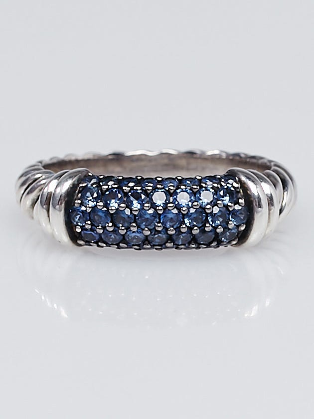 David Yurman Sterling Silver and Blue Sapphire Cable Candy Metro Ring Size 6