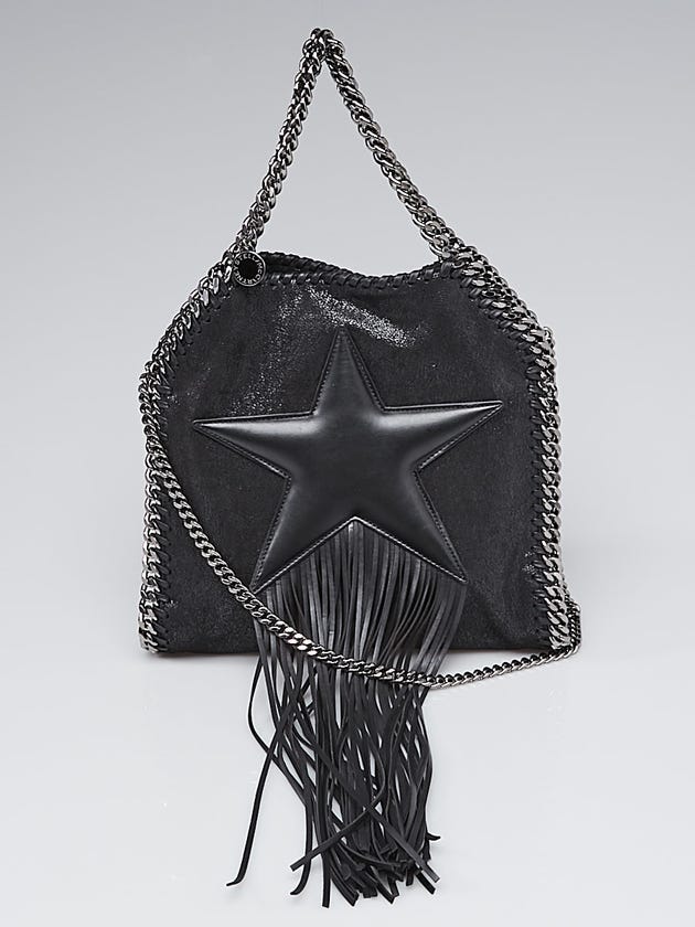 Stella McCartney Black Shaggy Dear Faux Leather Bella Star Fringe Mini Falabella Bag