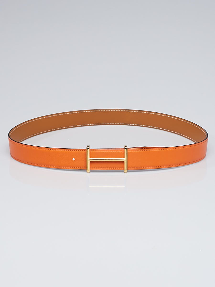 Hermes 32mm Orange Gold Swift Leather Gold Plated Idem Belt Size 95 Yoogi s Closet