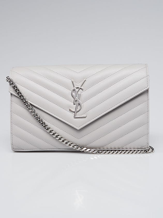 Yves Saint Laurent Grey Chevron Quilted Grained Leather Metalasse Wallet on Chain Bag