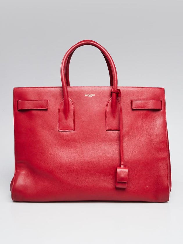 Yves Saint Laurent Red Smooth Calfskin Leather Large Sac de Jour Tote Bag