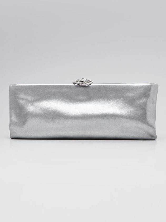 Chanel Silver Iridescent Fabric Swarovski Crystal Camellia Clutch Bag