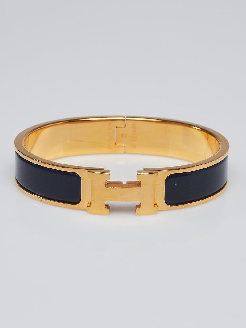 Hermes Narrow Clic H Bracelet (Navy Blue/Yellow Gold Plated) - PM