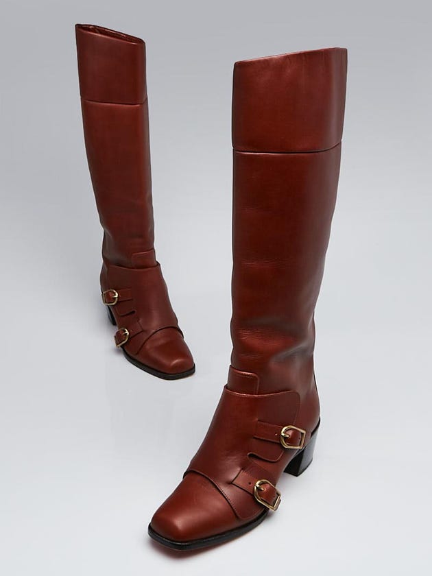 Christian Louboutin Chataigne Leather Monk-Strap Caballero 60 Knee High Boots Size 9/39.5