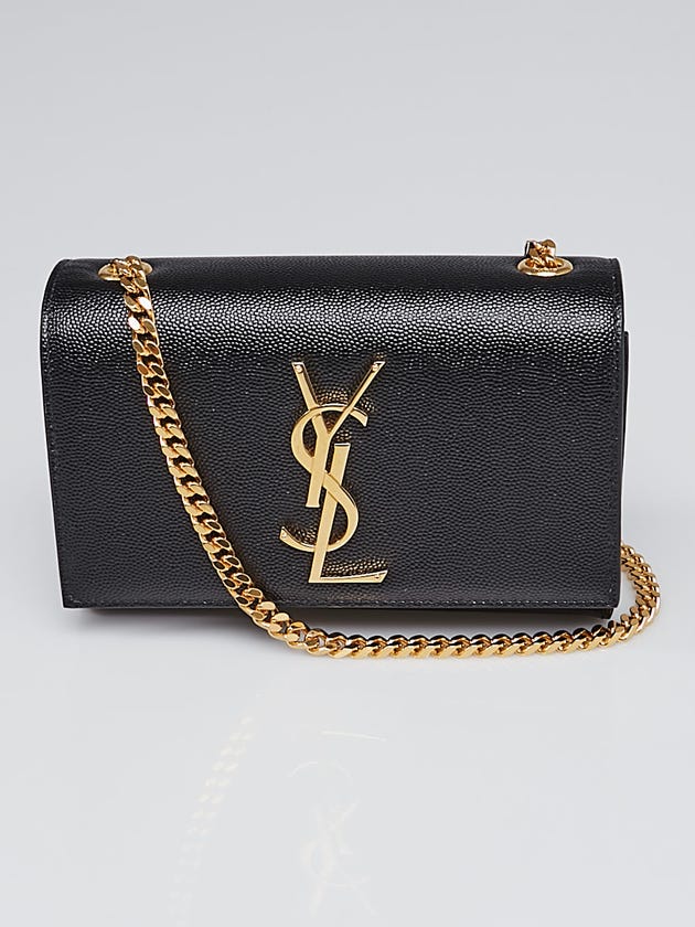Yves Saint Laurent Black Grained Calf Leather Small Monogram Crossbody Bag