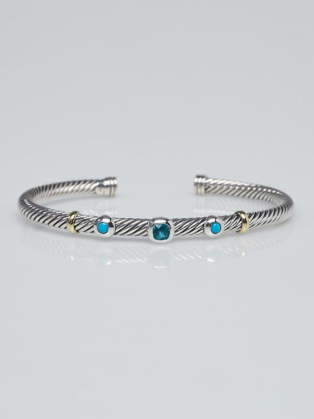 David Yurman 4mm Sterling Silver Cable and Blue Topaz/Turquoise Renaissance Bracelet