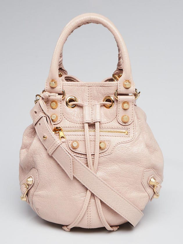 Balenciaga Rose Aubepine Lambskin Giant 12 Gold Mini Pompon Bag
