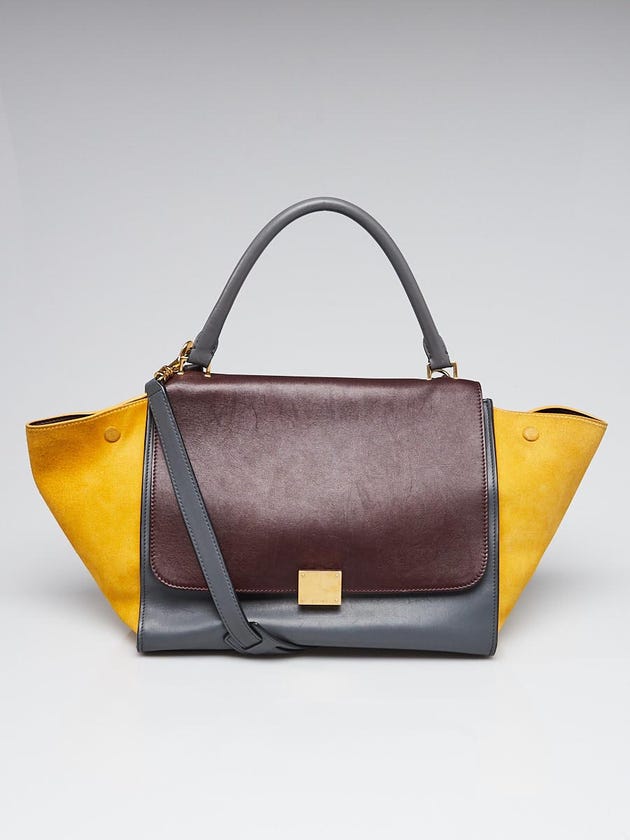 Celine Burgundy Tri-Color and Suede Medium Trapeze Bag