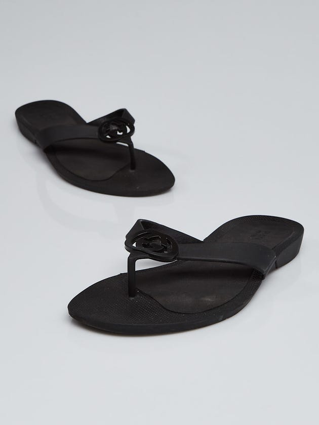 Gucci Black Rubber Interlocking G Thong Sandals Size 4.5/35