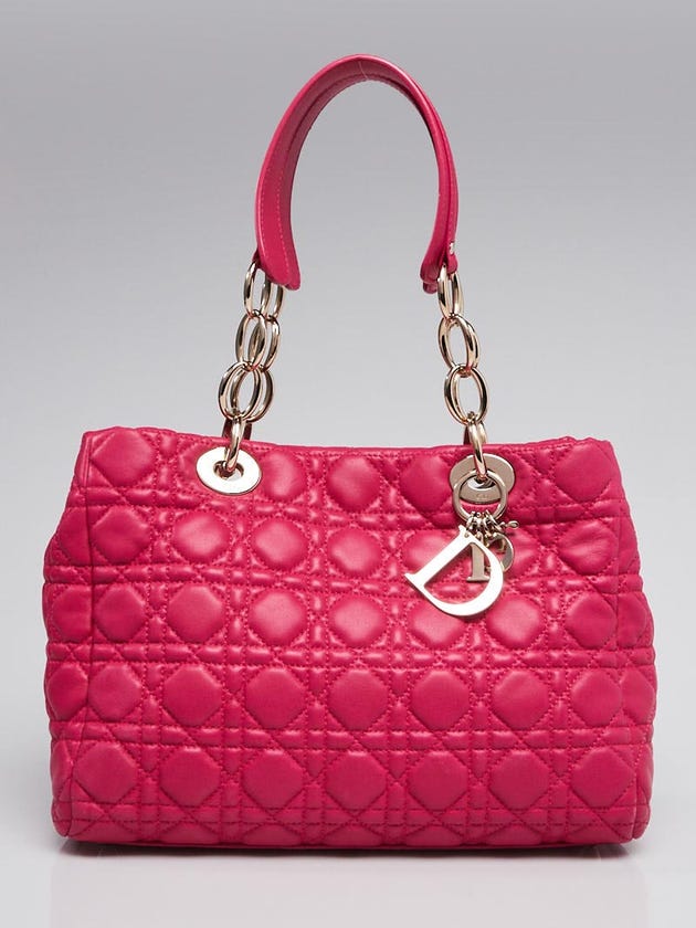 Christian Dior Fuchsia Cannage Quilted Lambskin Leather Small Dior Soft Tote Bag