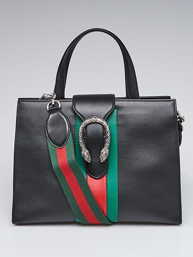 Gucci Black Leather Vintage Wed Medium Dionysus Top Handle Bag