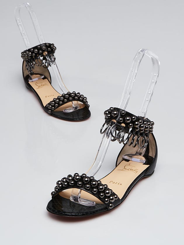 Christian Louboutin Black Leather and Snakeskin Gypsoflat Sandals Size 5.5/36