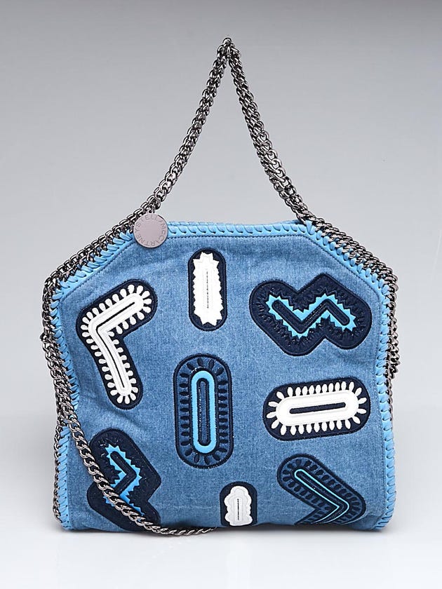 Stella McCartney Blue Denim Fold Over Zigarette Large Tote Bag
