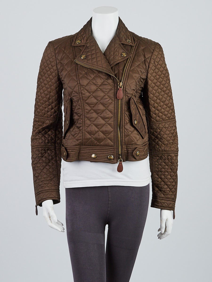 Burberry Military Khaki Quilted Nylon Oakcliffe Moto Jacket Size S