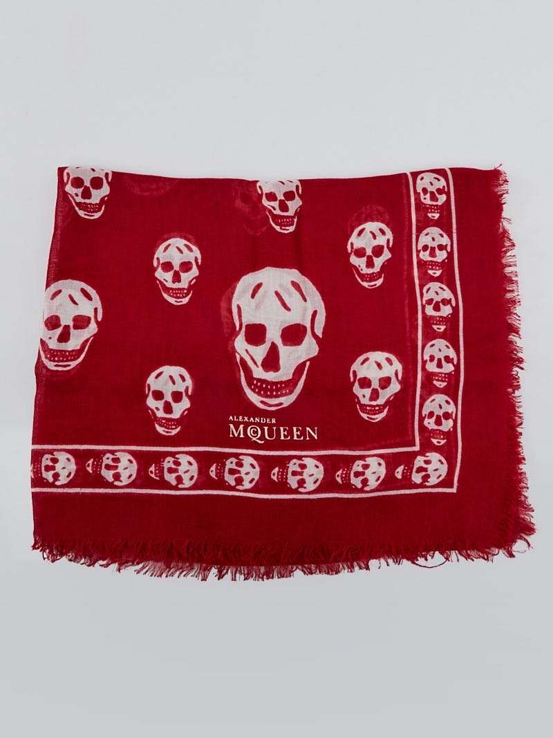 Alexander McQueen Red and White Modal/Silk Skull Scarf | Yoogi's