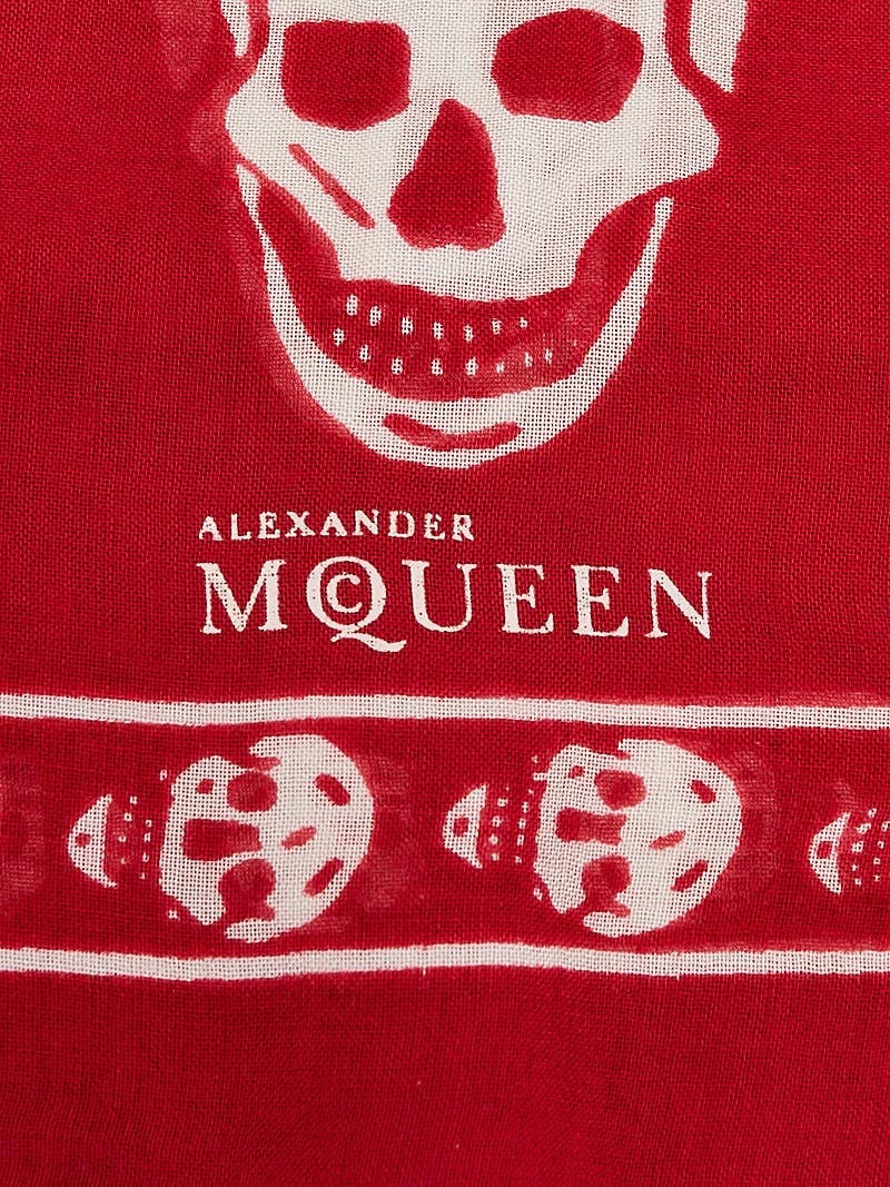 Alexander McQueen Red and White Modal/Silk Skull Scarf | Yoogi's
