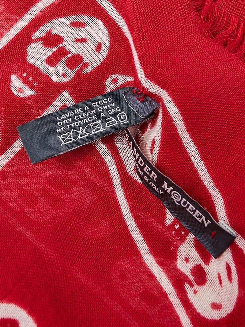Alexander McQueen Red and White Modal/Silk Skull Scarf | Yoogi's