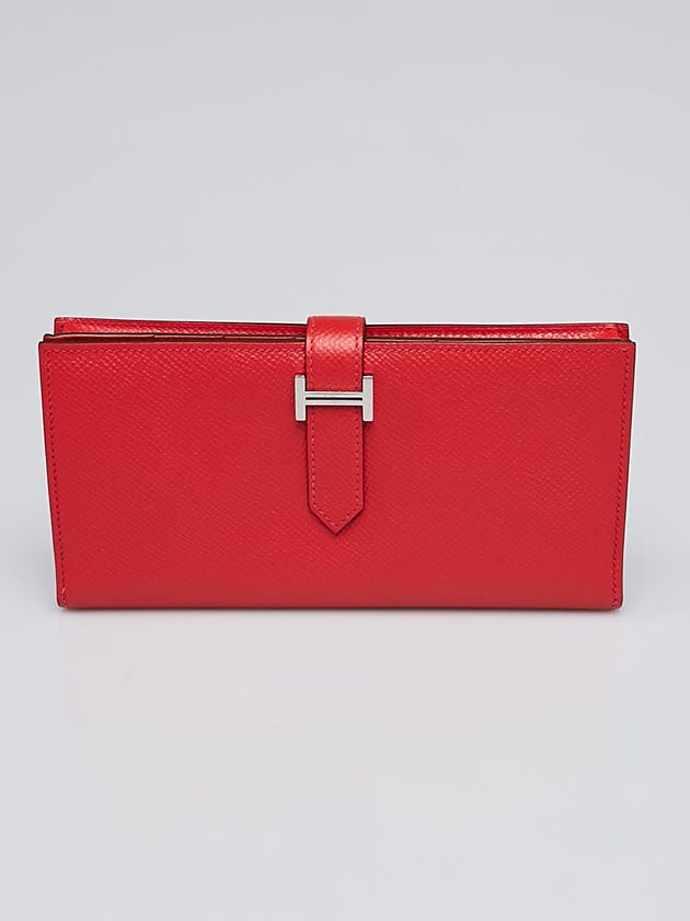Hermes Rouge Casaque Epsom Leather Palladium Plated Bearn Gusset Wallet