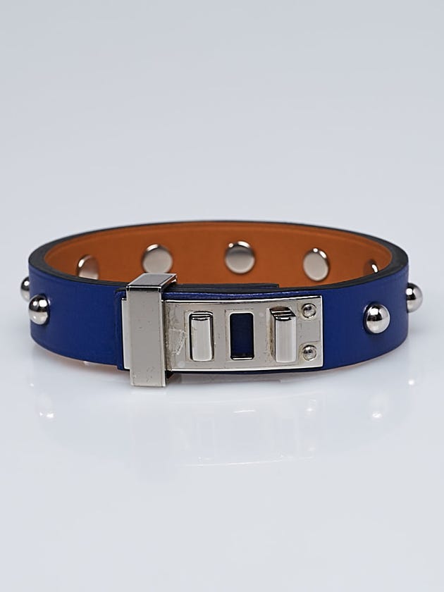 Hermes Blue Electrique Leather Mini Dog Clous Ronds Bracelet Size T2