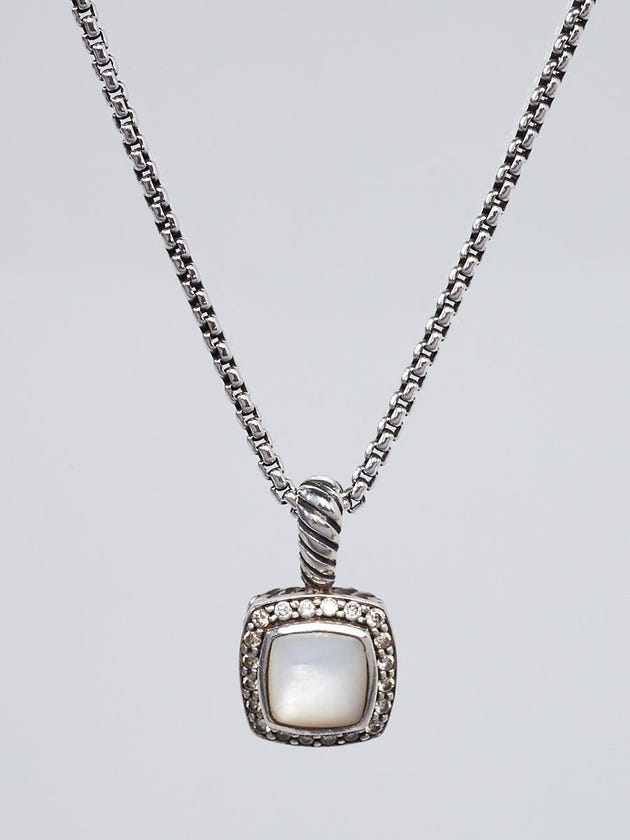 David Yurman 7mm Mother of Pearl and Diamonds Petite Albion Pendant Necklace
