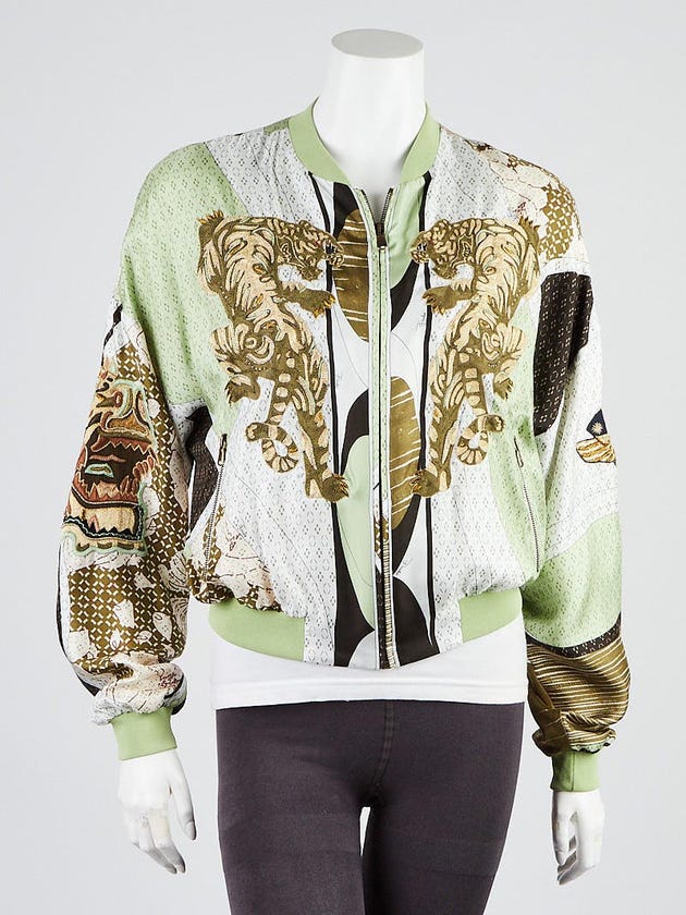 Emilio Pucci Green Embroidered Silk Bomber Jacket Size 6