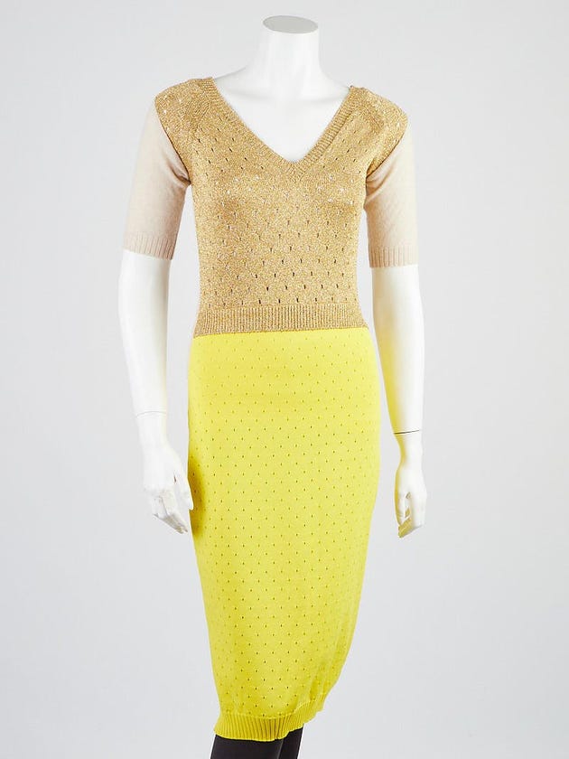 Louis Vuitton Gold/Yellow Knit Fabric Sweater Dress Size S