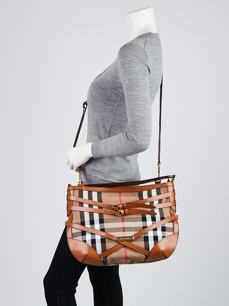 Burberry Brown Leather House Check Bridle Small Dutton Hobo Bag 