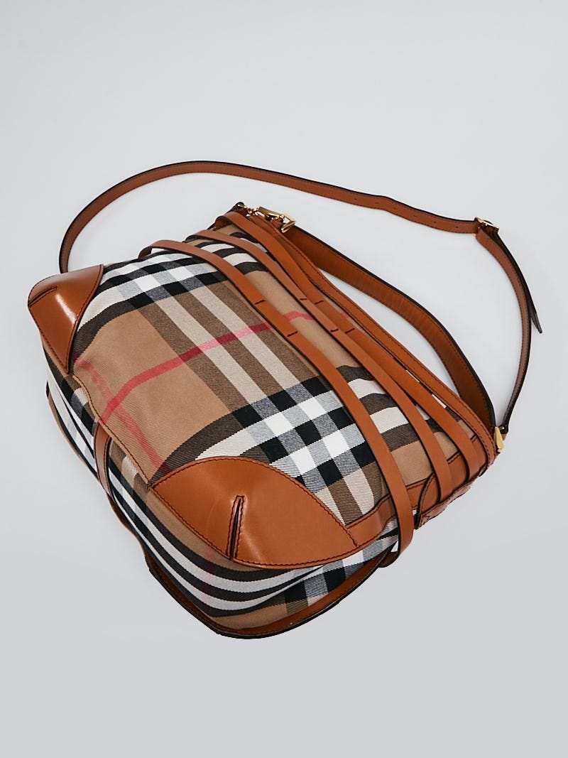Burberry Brown Leather House Check Bridle Small Dutton Hobo Bag 