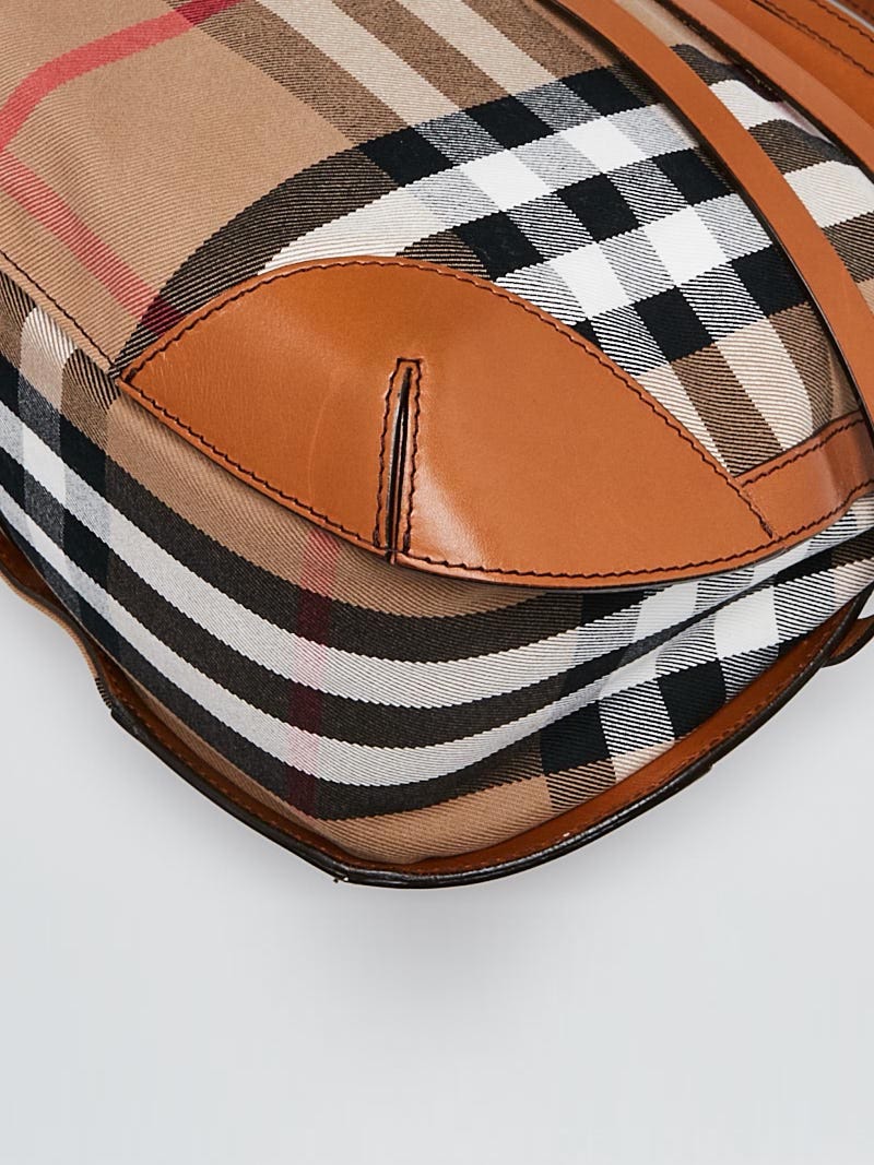 Burberry Brown Leather House Check Bridle Small Dutton Hobo Bag 