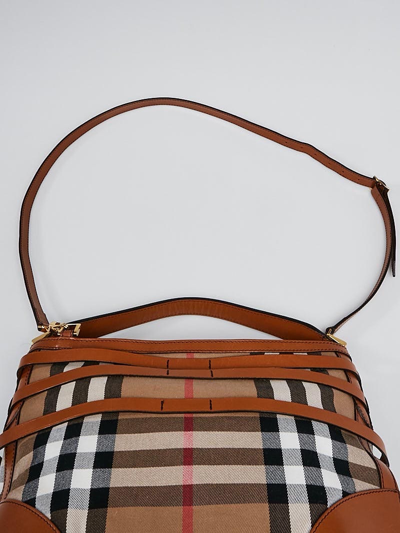 Burberry Brown Leather House Check Bridle Small Dutton Hobo Bag 