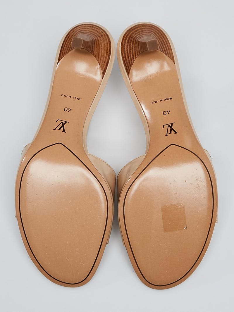 Louis Vuitton Beige Vernis Leather Open Toe Dice Slide Mules Size
