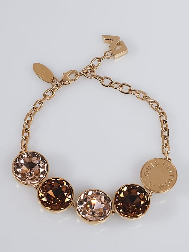 Louis Vuitton Goldtone Metal Chain and Brown/Pink Swarovski Crystal Over the Rainbow Bracelet
