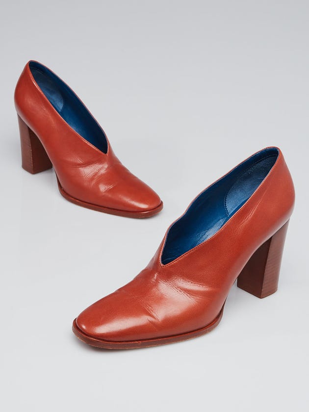 Celine Brick Leather V-Neck Heels Size 9/39.5