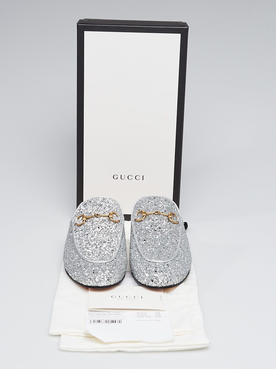 Gucci Silver Glitter Princetown Mules Size 8.5 39 Yoogi s Closet