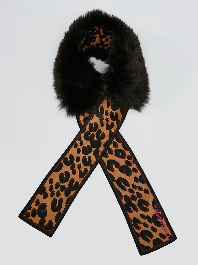 Louis Vuitton Leopard Silk and Brown Fox Fur Stole Scarf - Yoogi's