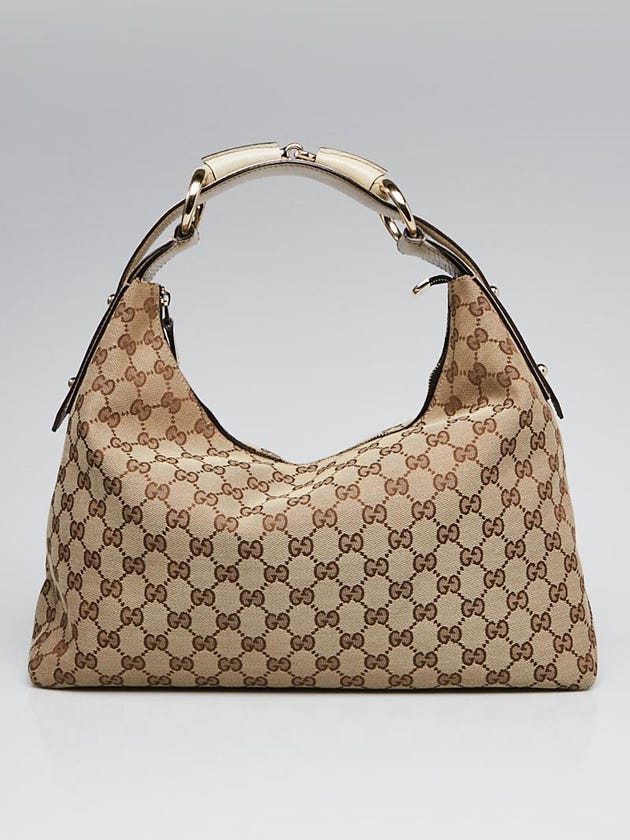 Gucci Beige/Ebony GG Canvas Medium Horsebit Hobo Bag